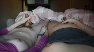 Married Transgirl Couple Hold Hands Whilst Cumming